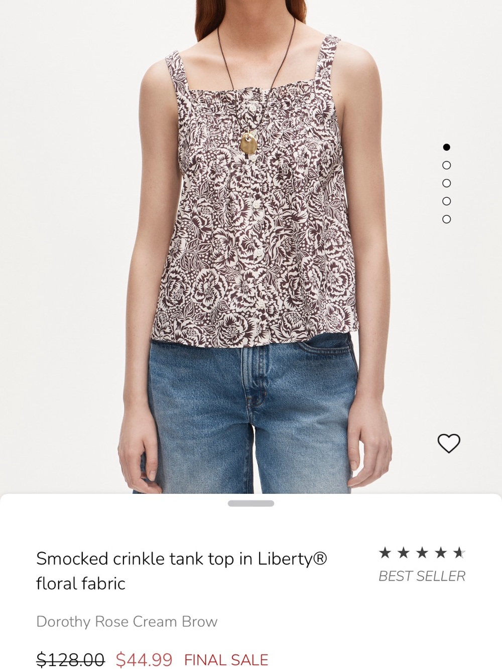 J. Crew Rose and Cream Floral Smocked Tank